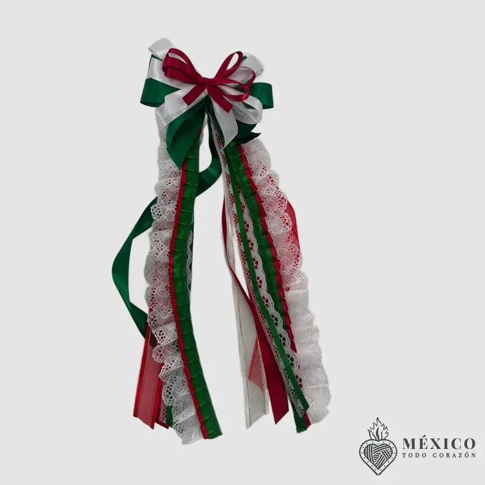 Mexican hair clip tri color lace and ribbon red green and white